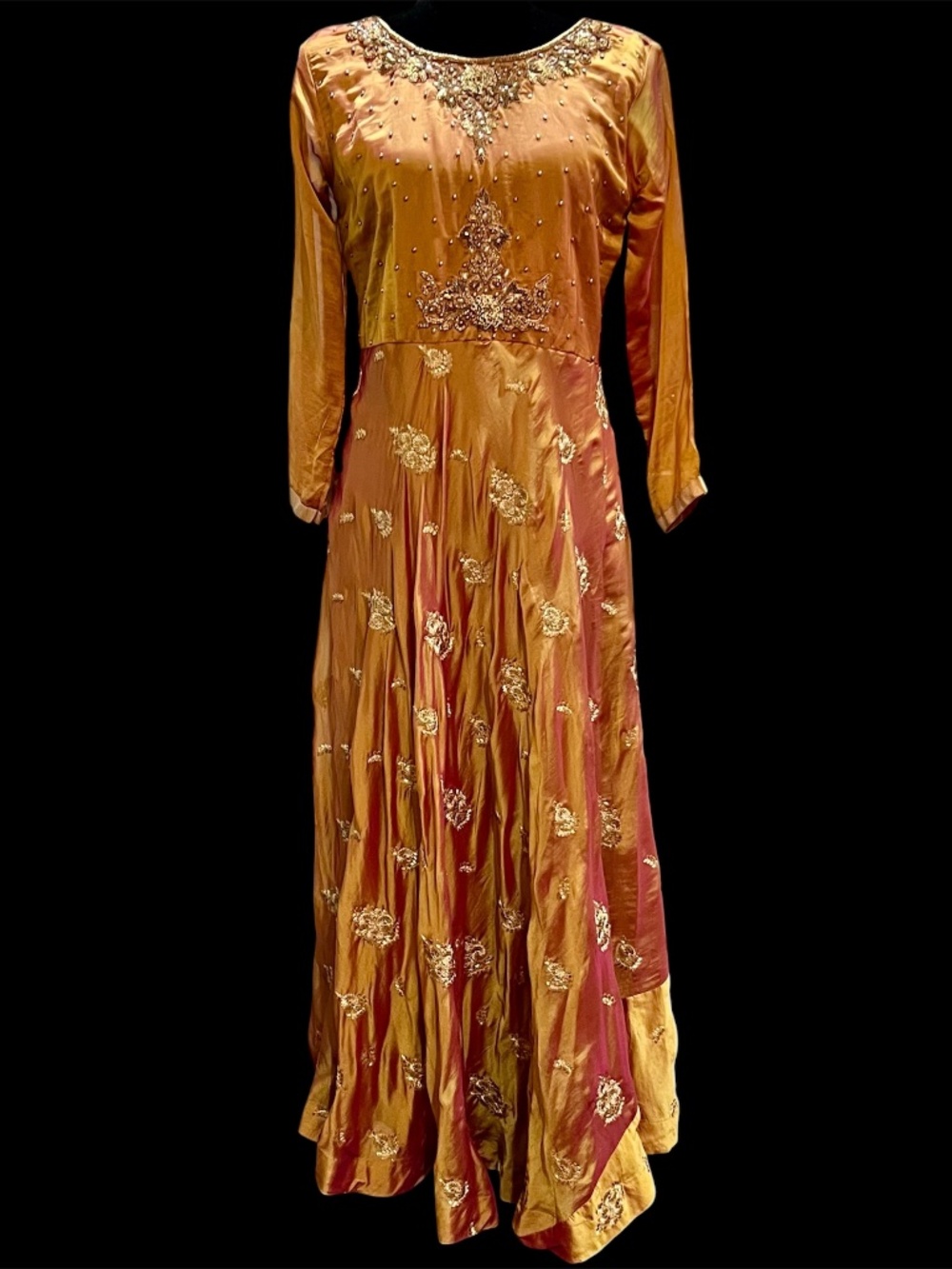 Gold Iridescent Beaded L/S Maxi Dress - Size XXL